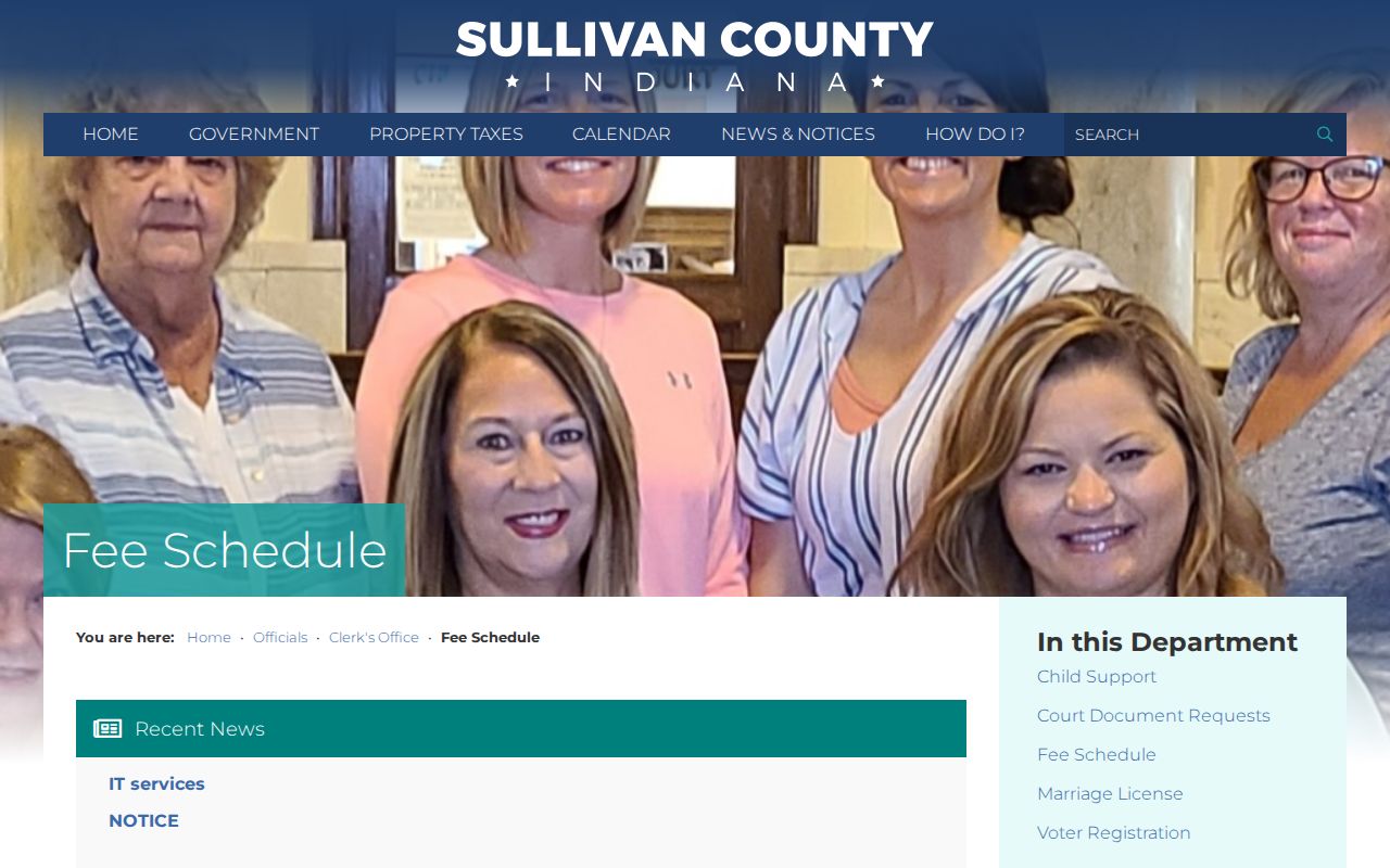 Sullivan County court case records Clerk fee schedule page