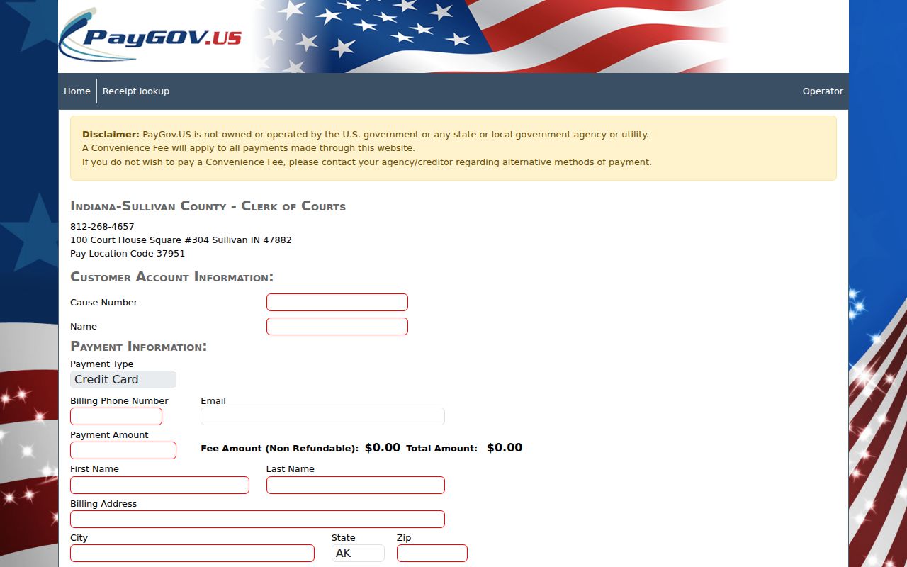 Sullivan County court case records Clerk PayGov screen